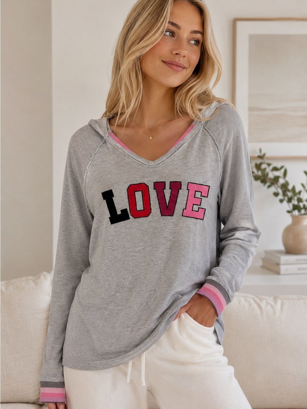 LOVE Graphic Hooded Sweatshirt - Gray